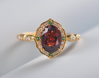 Unique red garnet Ring/18k yellow gold oval cut garnet ring/garnet  engagement ring/ gold garnet ring/garnet ring gold/gift for women/mama
