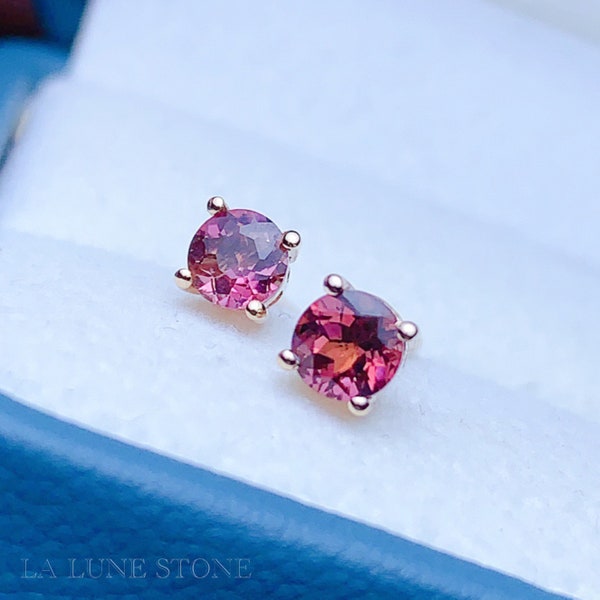 Natural pink tourmaline stud earrings/18k rose gold tourmaline stud earrings/ tourmaline earrings/art deco earrings/pink stone earrings