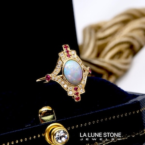 Unique natural Australian Opal ring/oval fire opal ring/14k18k yellow gold opal ring/opal ruby ring/real opal ring/dainty opal bridal ring