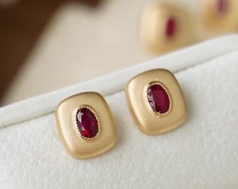 Handmade 18k Gold Ruby Stud Earrings: Natural Birthstone