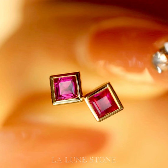 14k Gold Ruby Stud Earring/art Deco Earrings/genuine Ruby Etsy