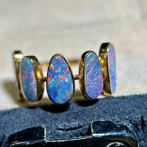 Unique Australian opal ring/18k solid rose gold natural opal ring/bezel engagement ring/Multi-Stone Ring/dainty unique wedding ring design