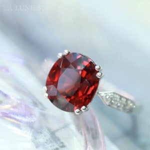Oval Garnet Ring: 18k White Gold & Diamond Engagement Ring