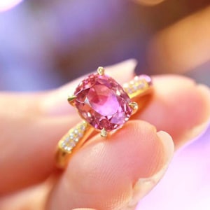 Genuine pink tourmaline Ring/18k yellow gold oval cut tourmaline ring with diamonds/pink tourmaline engagement ring/ tourmaline ring gold