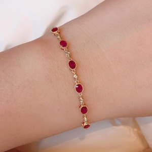 Genuine Ruby Bracelet/18K solid yellow Gold oval ruby bracelet/Natural ruby bracelet/Anniversary ruby jewelry/gift for her/gfit for wife