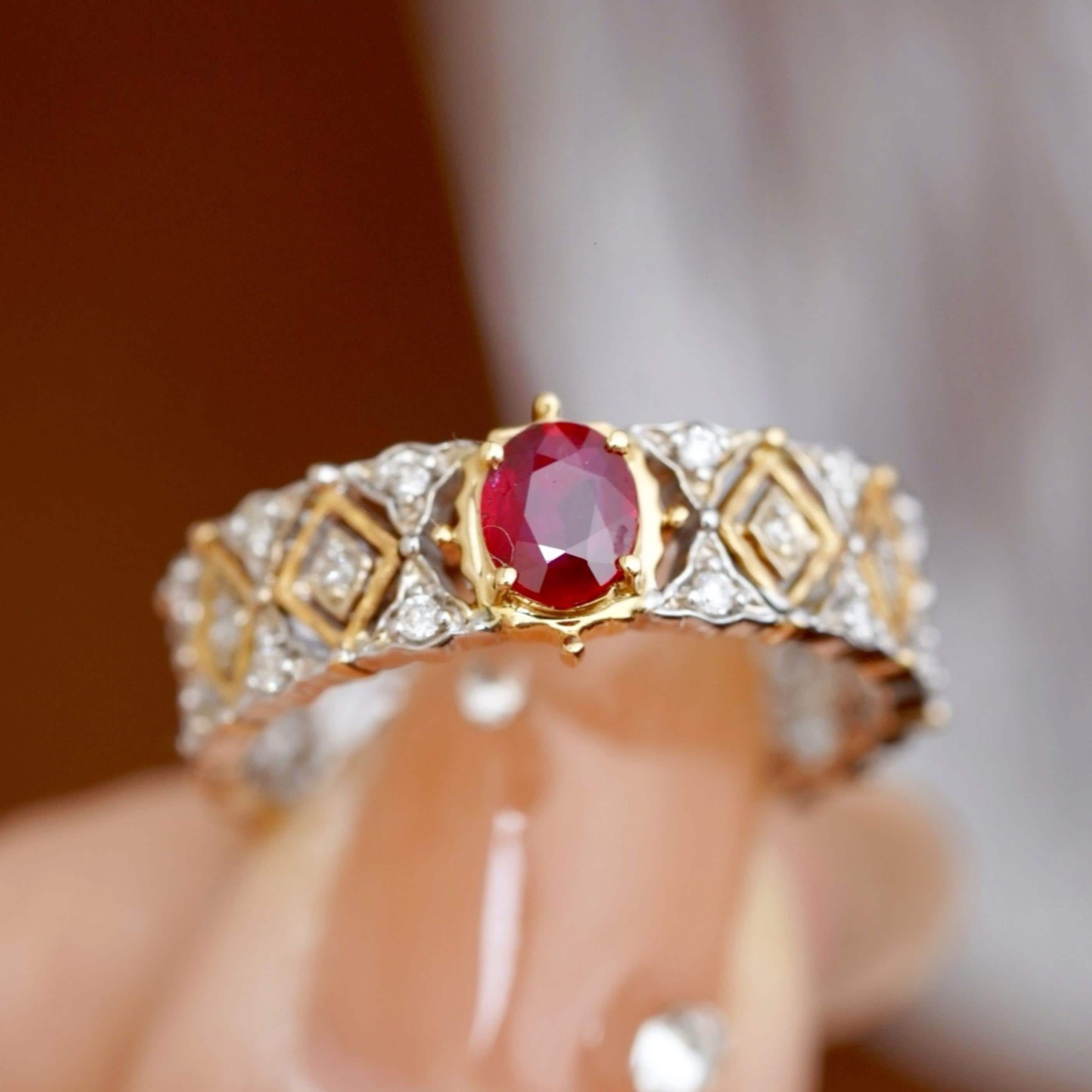 Genuine Pigeon Blood Red Ruby Ring/18k Solid Gold Oval Cut Ruby Ring ...