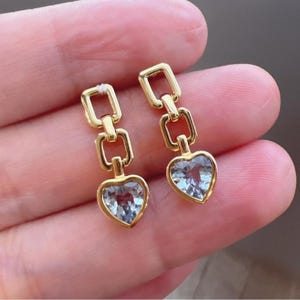 Unique Aquamarine dangle&drop earrings/18k solid gold heart cut Aquamarine drops/aquamarine earrings gold for woman/aquamarine drop earrings