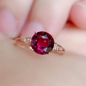Natural red tourmaline Ring/18k Round cut tourmaline ring gold/unique tourmaline ring/vintage red tourmaline engagement ring/handmade ring