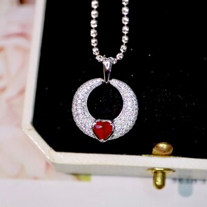 Unique natural ruby pendant/18k white gold heart cut ruby pendant/diamond ruby pendant/real ruby gemstone pendant gold/unique gift for her