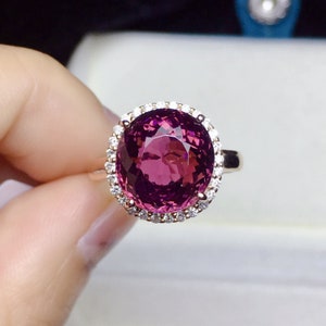 Natural red tourmaline Ring/18k yellow gold Round cut tourmaline ring/art deco engagement ring/vintage red tourmaline engagement ring