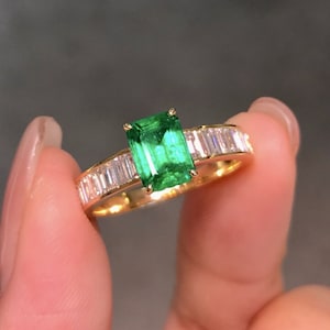 Genuine Afghanistan emerald Ring/18k solid white gold emerald ring with diamonds/real emerald ring/raw emerald ring gold/mama