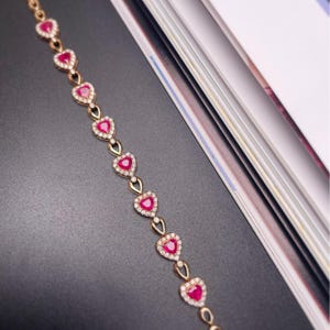 Genuine Ruby Bracelet/18K solid Gold heart cut ruby bracelet/vintage Natural ruby bracelet/Anniversary ruby jewelry/gfit for wife