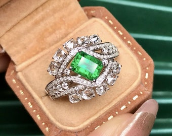 Unique Afghanistan emerald Ring/18k solid gold raw emerald ring/art deco retro court emerald  ring/Delicate&dainty emerald ring/real emerald