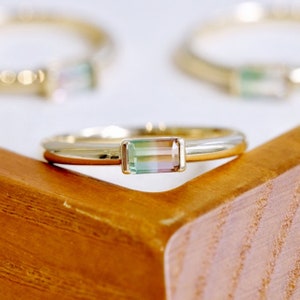 Natural Watermelon Tourmaline Ring/Minimalist and Elegant Design/18k yellow gold tourmaline engagement ring/bezel engagement ring stack