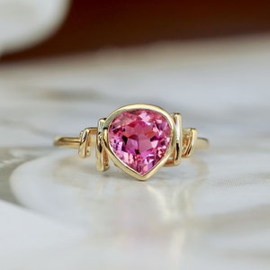 Genuine pink tourmaline Ring/18k yellow gold pear cut tourmaline ring with diamonds/pink tourmaline engagement ring/ tourmaline ring gold
