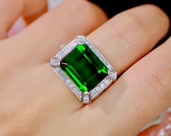 Anillo de turmalina verde genuino/anillo de turmalina de oro blanco sólido de 18k/anillo de turmalina vintage/anillo de turmalina cruda oro/anillo de turmalina real