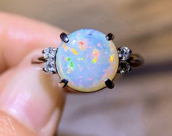 Vintage Natural Opal Ring: Platinum Diamond Bridal Engagement Ring