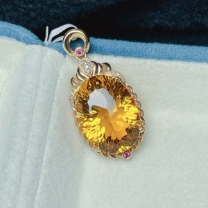 Natural Citrine pendant/18k solid gold huge oval Citrine pendant/Genuine Citrine pendant/yellow stone pendant gold/one of kind