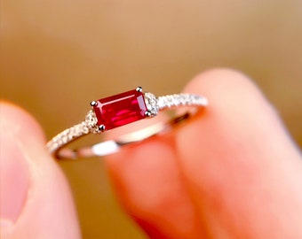 Unique minimalist ruby ring/14k18k white gold ruby ring/art deco ring ruby/genuine ruby ring/understated luxury nice ruby ring