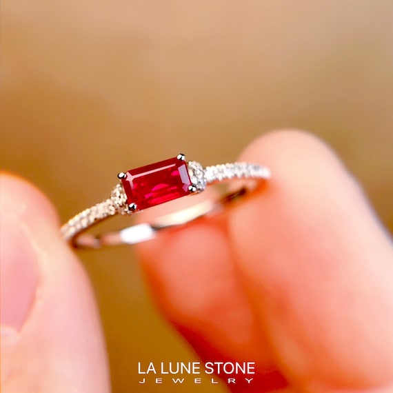 Unique Minimalist Ruby Ring 14k18k White Gold Ruby Ring art Deco