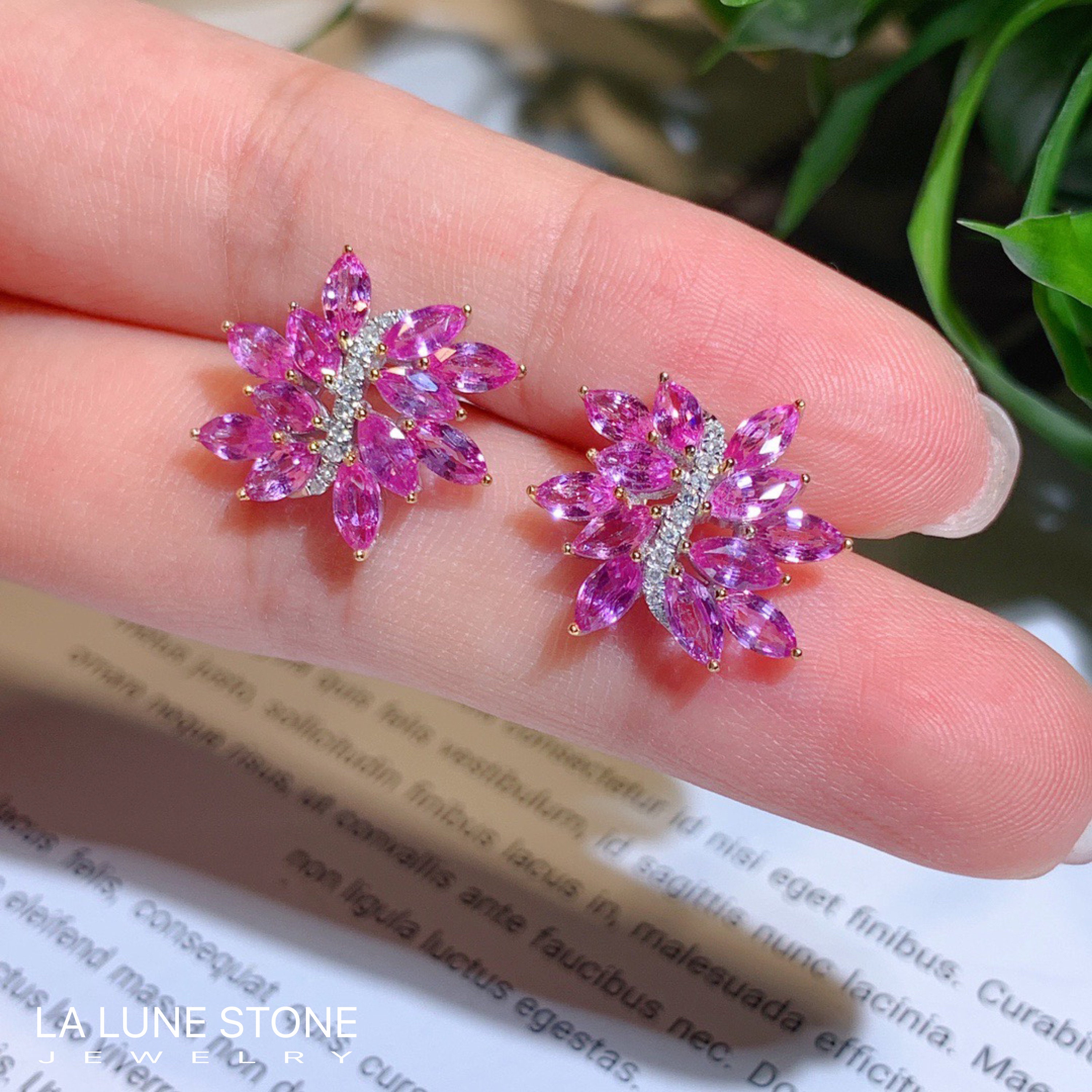 18k White Gold Pink Sapphire Earrings With Diamonds - Etsy