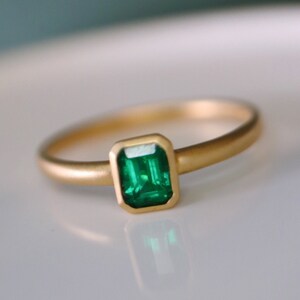 Minimalist 18k Gold Emerald Ring: Art Deco Engagement Ring
