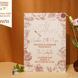 Let&#39;s Gather Feast Thanksgiving Invitation Fall Autumn Party | Printable Editable Canva Design Template 5x7 Card Size