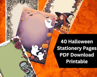 Zestaw Mega Papeterii Halloween 40 Stron II PDF Natychmiastowy Wydruk Pobierz II Straszny papier dla przyjaciół z piórem ślimakowym