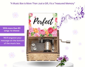 Personalized Hand-Cranked Wooden Music Box "Perfect" By Ed Sheeran Engraved with Loving Message Perfect Gift Idea for Birthday Wedding