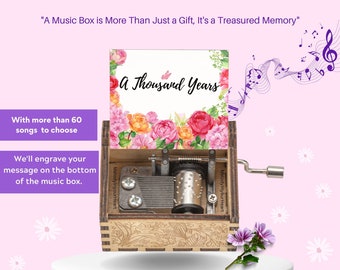 Personalized Hand-Cranked Wooden Music Box - "A Thousand Years" Engraved with Loving Message Perfect Gift Ideas for Wedding and Anniversary