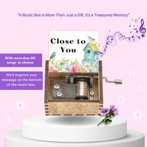 Personalized Hand-Cranked Wooden Music Box &quot;Close to You&quot; By The Carpenters Engraved with Loving Message Perfect Gift Ideas for Birthday