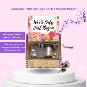 Personalized Hand-Cranked Wooden Music Box &quot;We&#39;ve Only Just Begun&quot; By the Carpenters Engraved with Loving Message Perfect Gift Idea