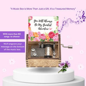 Personalized Hand-Cranked Wooden Music Box - "Up" Disney Movie Theme Song "Married Life" - Engraved with Loving Message Perfect Gift Ideas