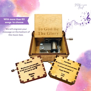 Personalized Gift Hand Crank Wooden Music Box &quot;To God Be the Glory&quot; Christian Song Engrave Loving Message Perfect Gift Ideas For Birthdays