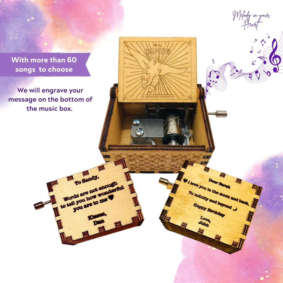 Personalized Gift Hand Crank Wooden Music Box baby Mine Disney Song