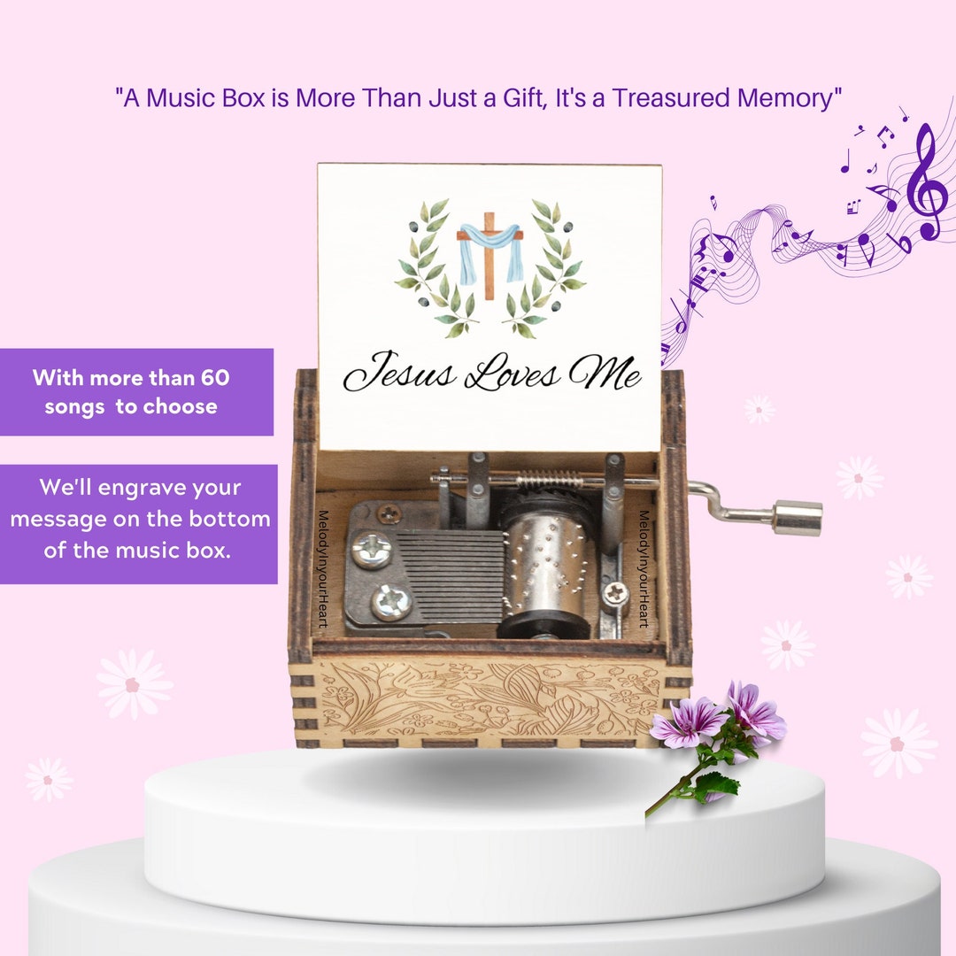 Personalized Handcranked Wooden Music Box jesus Loves Me Christian Song Engraved With Loving