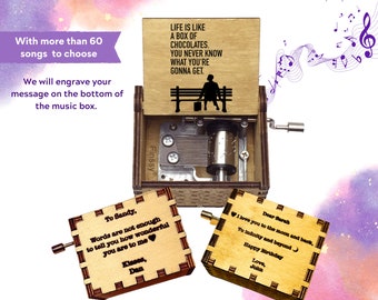 Personalized Gift Hand Crank Wooden Music Box Theme SongMovie Forrest Gump Engrave Loving Message Perfect Gift Ideas