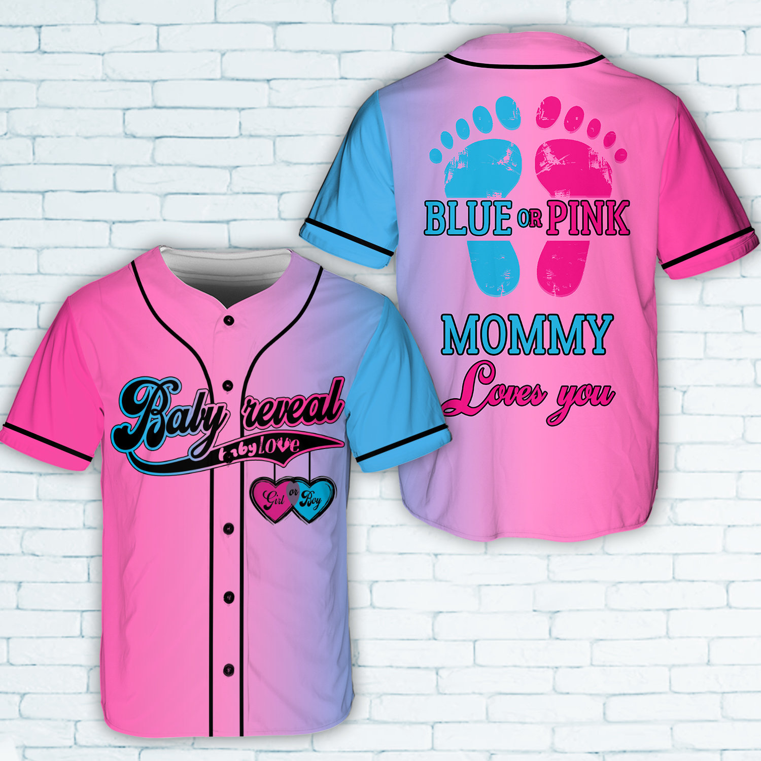Personalized Baby Reveal Baseball Jersey, Blue or Pink Baseball Jersey, Gender Reveal Jersey