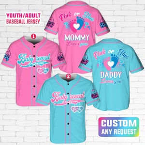 Personalized Baby Reveal Baseball Jersey, Blue or Pink Baseball Jersey, Gender Reveal Jersey, Team Boy Team Girl Jersey, Reveal Party Jersey