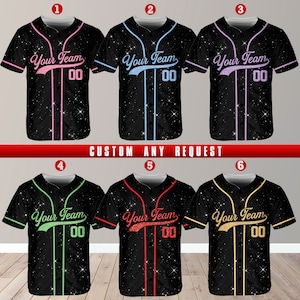 Personalized Team Name Number Baseball Jersey, Custom Baseball Jersey Shirt, Baseball Jersey Uniform (Printed Glitter, Not Glitter Fabric)