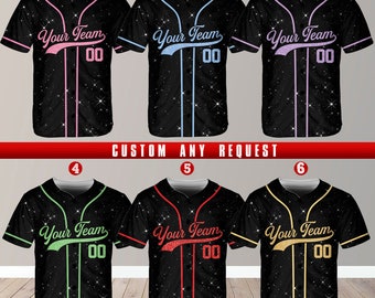 Personalized Team Name Number Baseball Jersey, Custom Baseball Jersey Shirt, Baseball Jersey Uniform (Printed Glitter, Not Glitter Fabric)