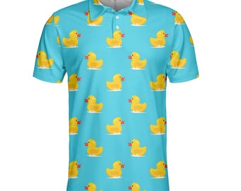 Duck Polo Shirts for Men, Tropical Duck Golf Player Button Down Short Sleeve, Duck Shirt, Golf Gifts for Men