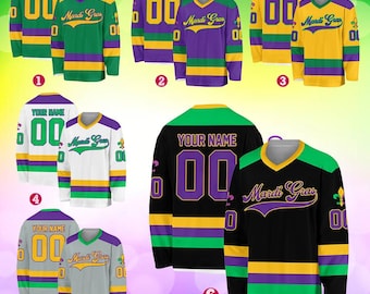 Personalized Mardi Gras Hockey Jersey, Custom Name Mardi Gras Hockey Jersey, Hockey Jersey Uniform For Hockey Fans, Mardi Gras Outfit