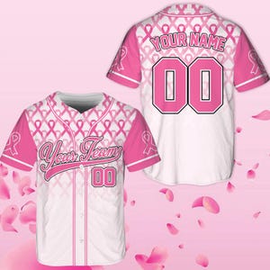 Personalisierte Brustkrebs-Team Name und Nummer Baseball Jersey, Benutzerdefinierte Pink Ribbon Baseball Jersey Shirt, Brustkrebs Kriegerin Jersey