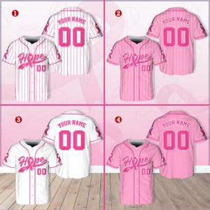 Personalisierte Hoffnung Brustkrebs Team Name und Nummer Baseball Jersey, Benutzerdefinierte Pink Ribbon Baseball Jersey Shirt, Brustkrebs Krieger Jersey