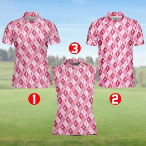 Polo de golf rosa con rombos para mujer y hombre, camiseta divertida para golfistas, camiseta de golf sin mangas para mujer, conjuntos de golf retro