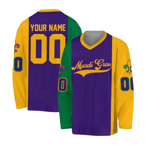 Personalized Mardi Gras Hockey Jersey, Custom Name Mardi Gras