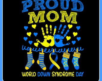 Proud Mom Down Syndrome Awareness PNG, World Down Syndrome Day PNG, Down Syndrome Support PNG, Blue Yellow Ribbon Png, Three 21 Png