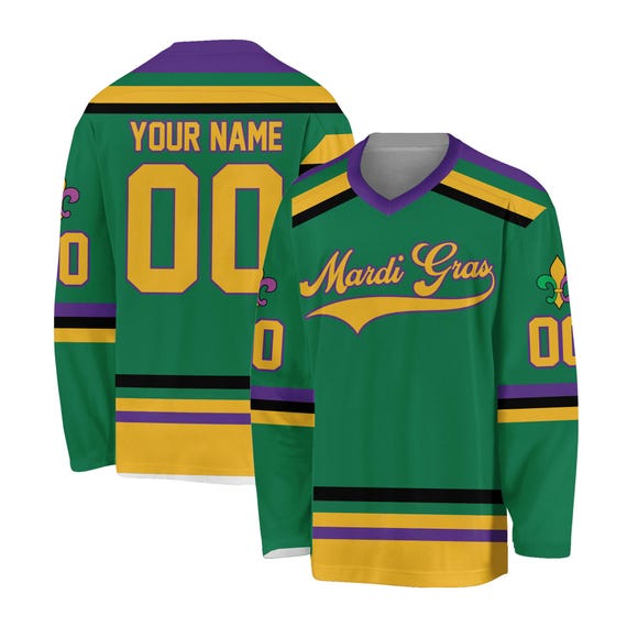 Personalized Mardi Gras Hockey Jersey, Custom Name Mardi Gras