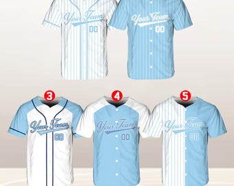 Camiseta de béisbol personalizada con nombre y número de equipo, camiseta personalizada, uniforme para fanáticos del béisbol, diseño de camiseta de béisbol blanca y azul claro